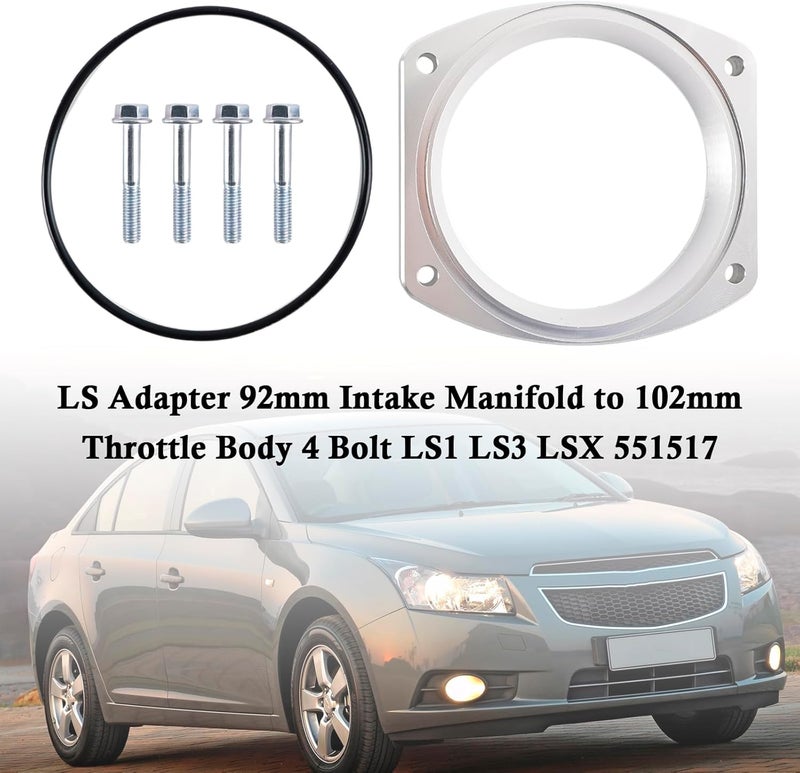 Bruce & Shark 102mm Aluminum Throttle Body Adapter Spacer Plate Kit Compatible with GM LS1 LS3 LSX LS Engine, With 4 Bolt & O-Ring - Image 2